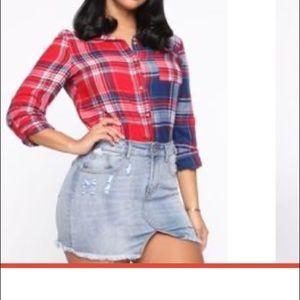 Cute plaid combo button up XL